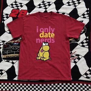 Red 90S Graphic Tee With I Only Date Nerds Design